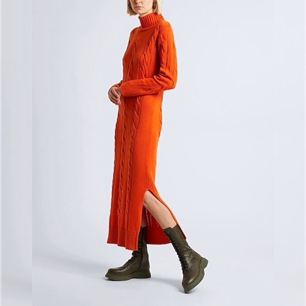 NWT 8 By Yoox Orange Cable Knit High-Neck Long Dress‎ Size Small